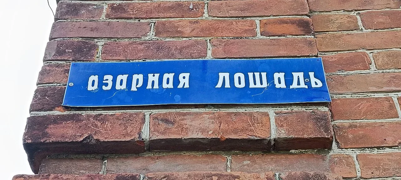托博爾斯克：「Базарная площадь」意為市集廣場；照片中的可見牌面沒有清楚的建築號碼。